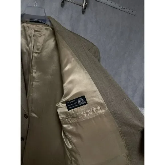 Chaps Ralph Lauren Suit‎ Men 40L Beige 3 Btn Herringbone Wool 34X32 Pants Luxury